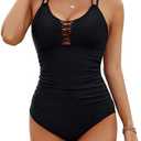 BMJL Women's Tummy Control Swimsuit Lace Up One Piece Bathing Suits Slimming V Neck Swimwear, Small