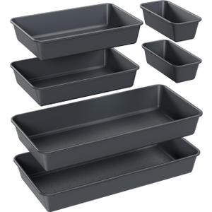 6 PCS Large Drawer Organizer, 3 Sizes Plastic Versatile Desk Drawer Organizer Trays, Kitchen Drawer Organization and Plastic Storage Bins for Makeup, Vanity, Kitchen, Utensils, Office, Bathroom