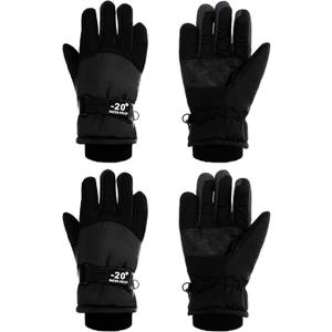 SATINIOR 2 Pairs Kids Waterproof Winter Snow Gloves Ski Gloves for Boy Girl Outdoor Warm Thickening Snowboard (10-15 Years, Black)