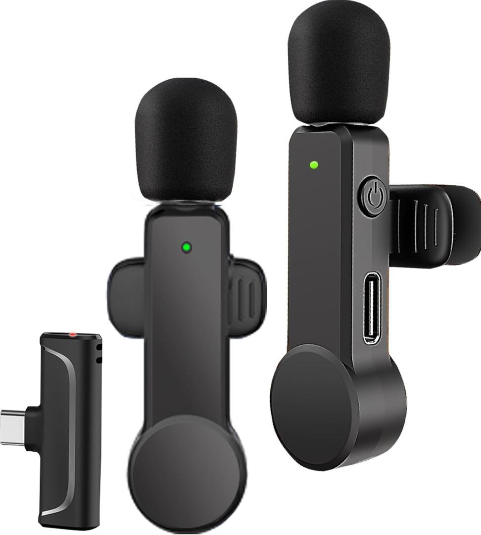 NPTCL 2 Pack Lavalier Microphone USB C Wireless Lav Mic for Android Phone Noise Canceling Mini Lapel Mic Type C for iPhone 15/16/17 Video Recording Vlog Tiktok
