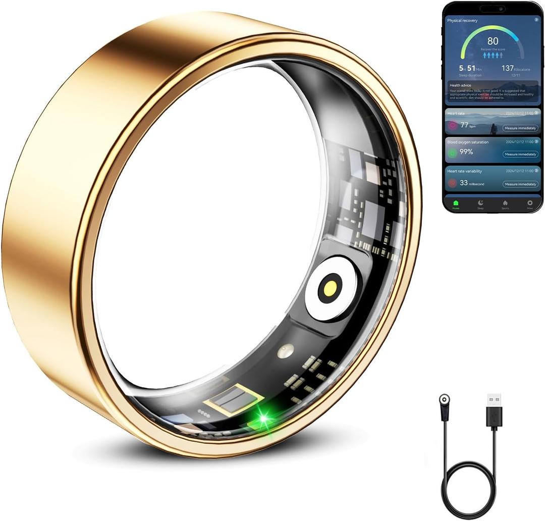 Mirlray Smart Ring for Women & Men, Smart Ring Health Tracker, Blood Oxygen & Heart Rate Monitor, Long Lasting Battery Sleep Ring, Waterproof Fitness Ring (Rose Gold, 8)