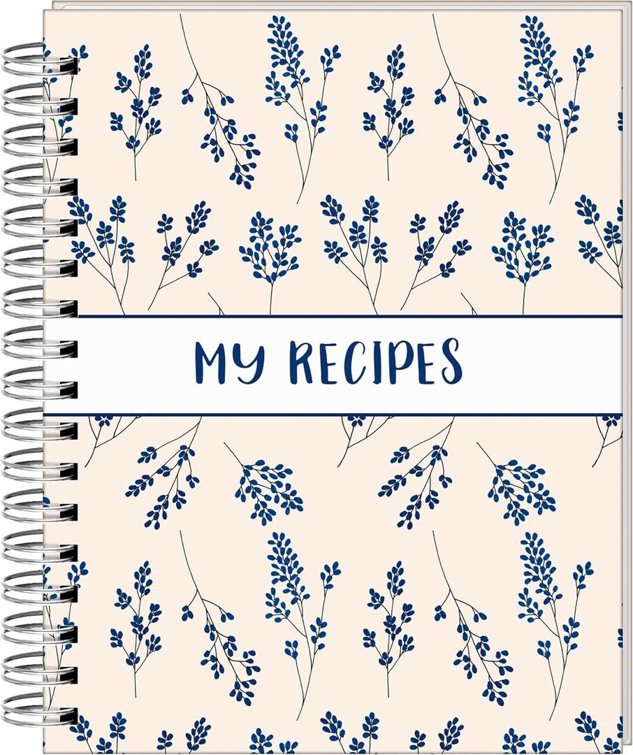 Recipe NoteBook to Write in Your Own Recipes, 7" x 9" Hardcover Notebook with 200 Recipe Template Pages (100 sheets), 8 Movable Dividers Tabs, Table of Contents, Pocket, and 24 Category Stickers for Organized Recipes' Cookbook - (BLUE)
