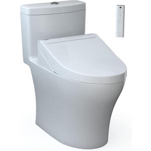 TOTO WASHLET+ Aquia IV One-Piece Elongated Dual Flush 1.28 and 0.9 GPF Toilet and WASHLET C5 Bidet Seat, Cotton White- MW6463084CEMFGN#01