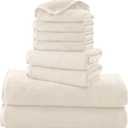 Cosy Family Microfiber 8-Piece Towel Set, 2 Bath Towels, 2 Hand Towels, and 4 Wash Cloths, Ultra Soft Highly Absorbent Towels for Bathroom, Gym, Hotel, Beach and Spa (Cream)