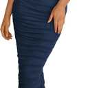 PRETTYGARDEN Womens 2025 Summer Off The Shoulder Dress Ruched Bodycon Sleeveless Split Cocktail Party Maxi Dresses (Medium, Navy)