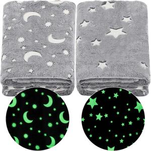 2 Pcs Glow in The Dark Throw Blanket Christmas Birthday Gifts for Kids, Flannel Fleece Soft Warm Cozy Kid Throw Blanket for Boys Girls, 47 x 59 Inch