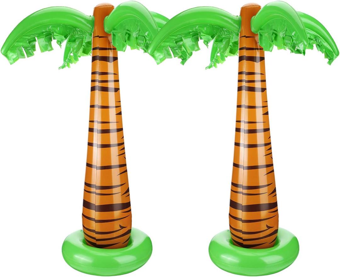 TecUnite 2 Pack Inflatable Palm Trees 35 Inch Jumbo Coconut Trees Beach Backdrop Favor for Summer Beach Hawaiian Tropical Birthday Backyard Pool Luau Party Decoration Photo Booth Prop Accessory