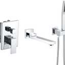 DASAN Swiveling Wall Mount Tub Filler Faucet Set with Hand Held Shower, Polished Chrome Modern Creative Bathtub Faucet Wall Mounted Bath Tub Faucet with High Flow Rough in Valve, SA-TF05WH-CH
