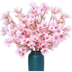 Artificial Cherry Blossom Branches Decor Fake Flowers Silk Spring Faux Flowers 16" Peach Bouquet for Home Wedding Bedroom Japanese