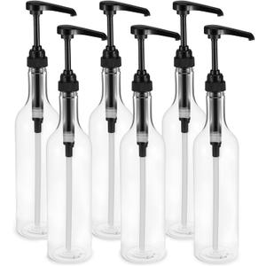 6 Pcs 25 oz Syrup Bottles with Pump Long Neck Bottles Plastic Syrup Pump Dispenser for Coffee Bar Accessories Home Party