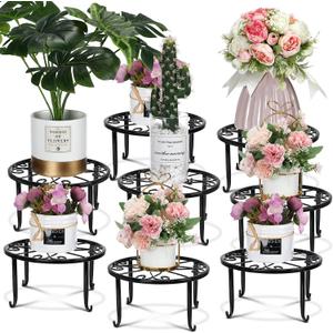 Handepo 8 Pack Metal Plant Stands for Flower Pot Outdoor Indoor Plant Stand Iron Round Circle Plant Shelf Rustproof Plant Display Rack for Planter Supports Home Garden Container