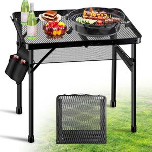 Upgraded Folding Grill Table - Metal Portable Camping Table, 2 Height Adjustable Max 22", Lightweight Foldable for Outside BBQ 24"x15.8"
