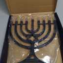 LED Electric Blue Hanukkah Menorah with Special Effects - Battery/USB Powered, Star of David, 4 Lighting/Blinking Modes, Large LED Bulbs, Chanukah Traditional Electric Menorahs - Navy Blue