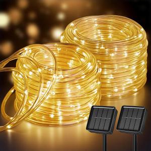 Brightown Solar Rope Lights Outdoor 2 Pack 39 Feet 100 Led Waterproof Solar Powered String Lights with 8 Lighting Modes,Copper Wire PVC Tube Lights for Garden Wedding Party DIY Decor (Warm White)