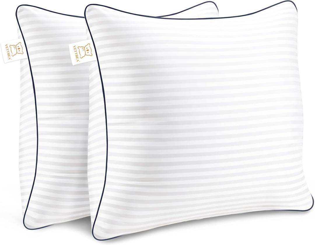 Pillows Insert 22'' x 22'' Set of 2, Decorative Throw Pillows with Luxury Silky Covers for Indoor Couch, Sofa or Bed Decors, White Striped Cushion Sham Stuffer