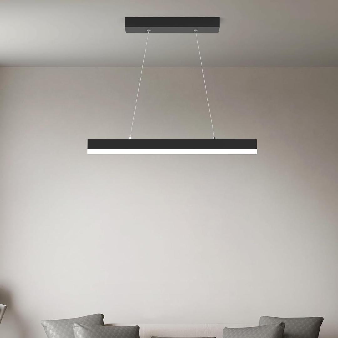 JS NOVA JUNS Modern Pendant Light Fixture, LED Black Chandelier for Kitchen Island, Ceiling Hanging Light with Adjustable Height for Dining Room, Bedroom, Living Room,6000K Daylight (31.5'')