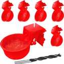(6 Pack) Upgraded Large Detachable Automatic Chicken Waterer Cups,Reinforced Professional Poultry Waterer for Chickens,Ducks,Turkeys,Goose,with Drill Bits. (Red)
