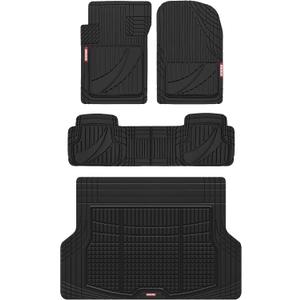 Motor Trend FlexTough Advanced Heavy Duty Black Rubber Car Floor Mats & Cargo Liner for SUV & Car Full Set - Universal Trim to Fit All Weather Automotive Floor Mat & Cargo Liners for SUV, Car, & Van
