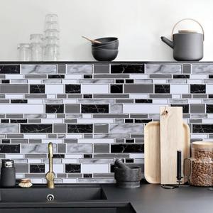 Livebor Peel and Stick Kitchen Wallpaper Backsplash Wall Paper for Kitchen 11.8inch x 78.7inch Backsplash Tiles Wallpaper Peel and Stick Waterproof Countertop Contact Paper for Bathroom Cabinet (Black/White)