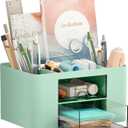 Marbrasse Pen Organizer with 2 Drawer, Multi-Functional Pencil Holder for Desk, Desk Organizers and Accessories with 5 Compartments + Drawer for Office Art Supplies (Green)