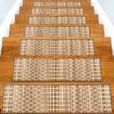 Non-Slip Carpet Stair Treads 15PCS, 8"x30" Peel and Stick Stair Runner for Wooden Steps Indoor, Washable Reusable Adhesive Backing, Pet-Friendly Safety Mats for Kids, Elders, Dogs (Dark Brown l Beige)