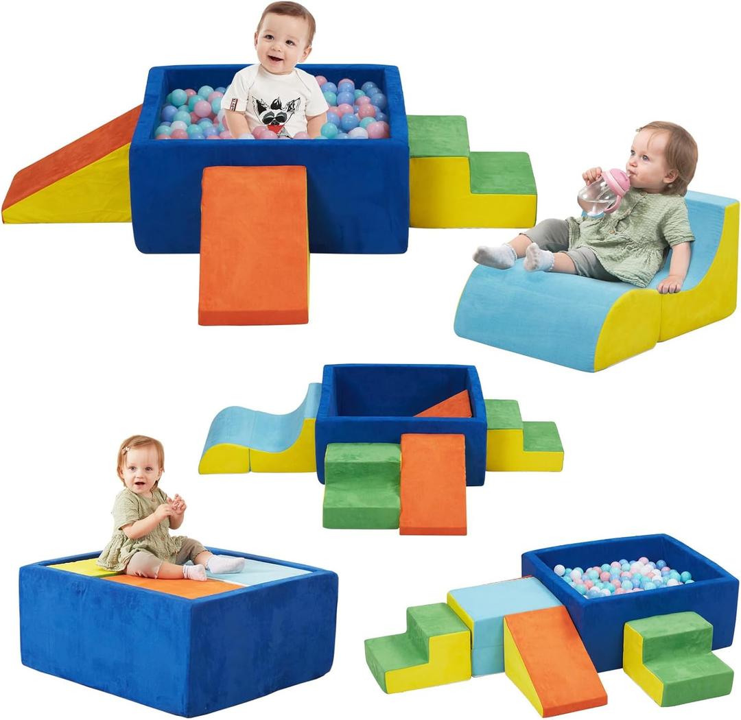 6 Pieces Foam Climbing Blocks with Ball Pit,Kids Soft Play Climbing for Toddlers,Baby Climbing Toys Indoor,Modular Washable PlaySet for Playroom,Crawl & Tumble,Colorful(Balls Not Included) (Multicolor)