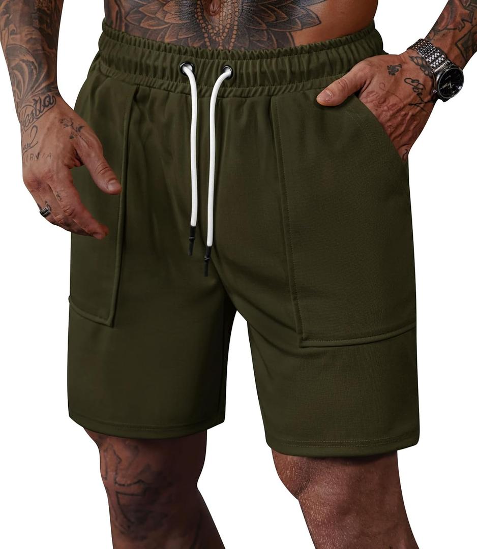 Men's Sweat Shorts Elastic Waist Drawstring 6'' Inseam Casual Gym Athletic Shorts with Pockets (S-3XL) (L)