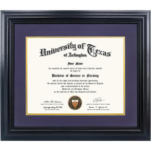 GMFrames 11x14 Diploma Degree Frame with Purple Mat or Display 15x18 Certificates without Mat,Solid Wood,Black Finish with Intricate Black Rope Detail,UV Protection Acrylic, 15x18 for 11x14 with Mat