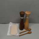 Solid Beech Wood Salt & Pepper Grinder 5PC Set, 9.25inch Manual Mills with Tray & Wooden Spoons, Adjustable Coarseness Ceramic Core,Refillable Non-Slip Base for Kitchen Countertop Dining Decor