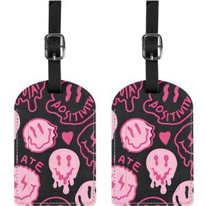2 Pack Luggage Tag Luggage Tags PU Leather Suitcase Tags Aesthetic Cute Funny Preppy Travel Bag Labels for Women Girls-Black Pink