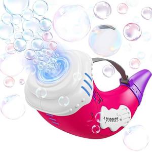 Bubble Machine for Kids 2 in 1 Automatic Bubbles Blower LED Horn Music Bubbles Gun Rechargeable Battery Bubble Toys Indoor Outdoor Birthday Parties Gifts for Toddlers Boys Girls Pink 2Pcs