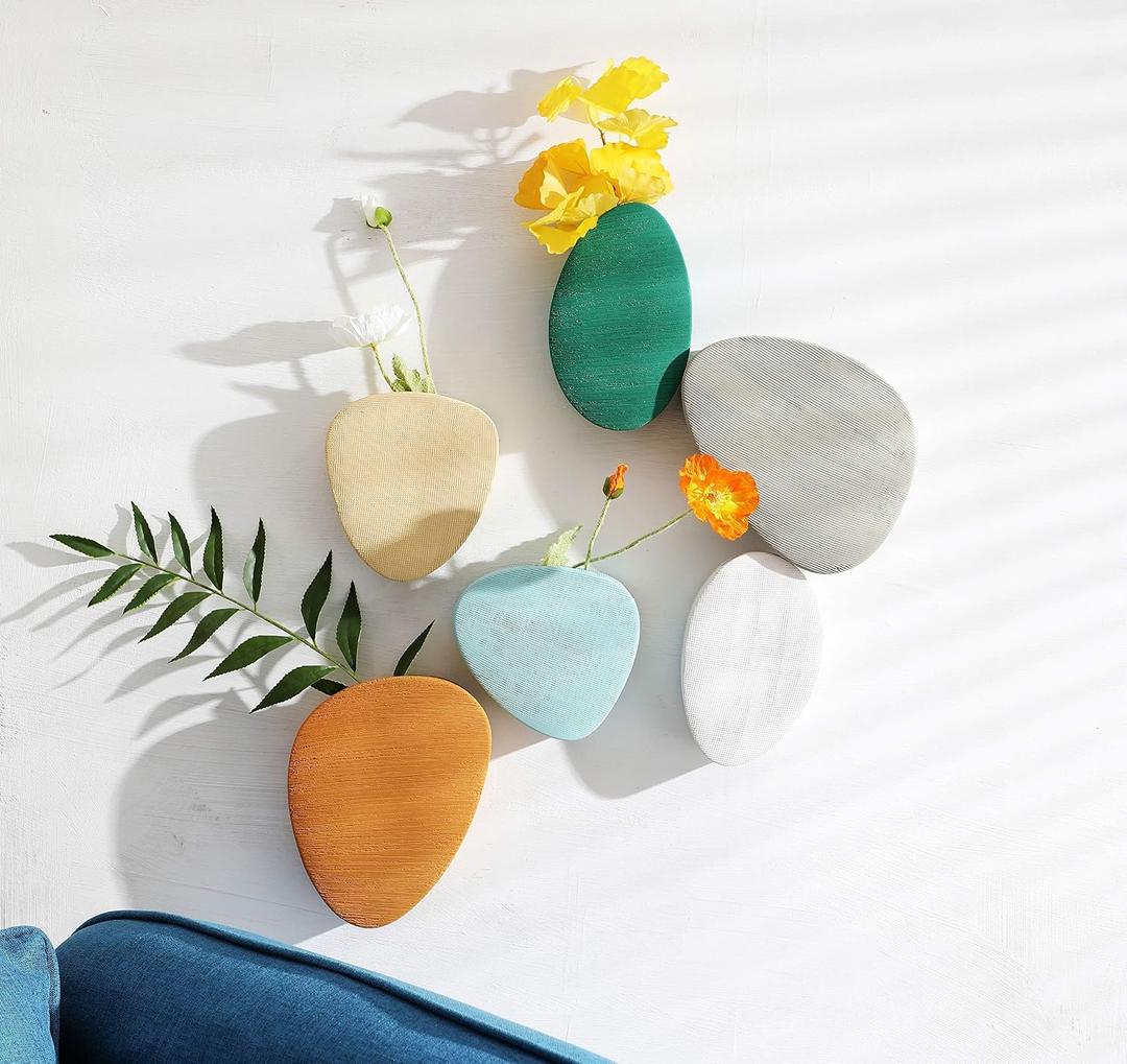 6 Pcs Wall Succulent Planters, Ceramic Wall Mount Planter Holder, Decorative Hanging Plant Pots Flower Vase for Indoor, Outdoor (Modern Color