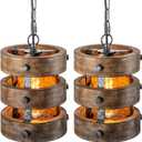 2pack Farmhouse Wood Pendant Lights Kitchen Island, Dining Room Lighting Fixtures Over Table Rustic Chandelier Height Adjustable Hallway Light for Foyer Living Room Bar Restaurant (Dark Brown-2 Pack)