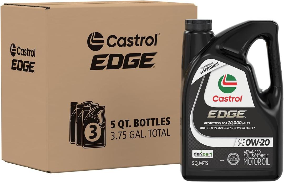 Castrol EDGE 0W-20 Advanced Full Synthetic Motor Oil, 5 Quarts, Pack of 3 (EXP 08/19/26)