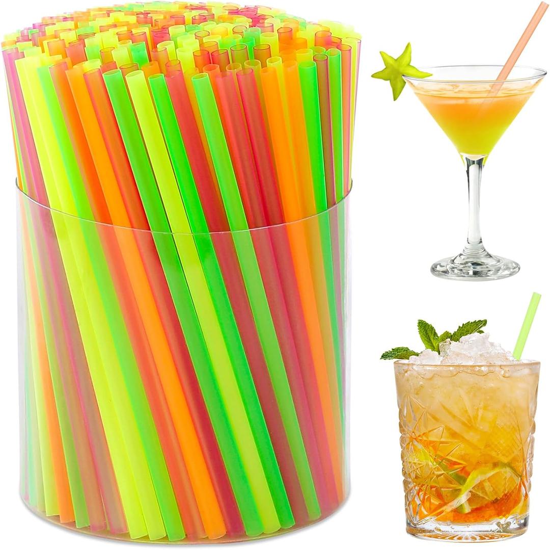 [1000 Pcs] Neon Bar Short Cocktail Straws - 5 Inch 0.16'' Diameter Plastic Disposable Colorful Straws Coffee Stirrers for Whiskey,Bar,Club,Soda,Cocktail,Teas