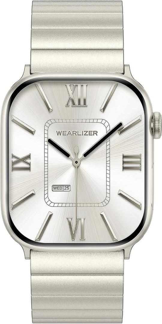 Wearlizer Two Tone Metal Band Compatible with Apple Watch Bands 40/38/41/42/44/45/46/49mm Women Men, Dressy Rectangular Chain Design Durable Stainless Steel Bracelet for iWatch Series 11-1/SE/Ultra