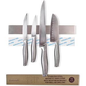 Premium Magnetic Knife Strip for Wall no Drilling  12 Inch Stainless Steel Magnetic Knife Holder with Neodymium Magnet Strong Adhesive Tape - Lightweight Kitchen Magnet Knife Bar