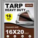 16Mil Tarps Heavy Duty Waterproof 16x20 Finished Size, Large Outdoor Multipurpose Protective Cover (Silver/Brown)