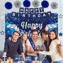 Trgowaul Happy Birthday Decorations - 22 PCS Blue Set, Navy Blue Banner, Honeycomb Balls & Hanging Swirls for Boys & Girls