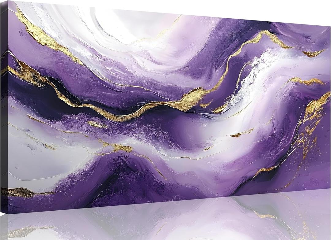 TutuBeer 1 Pcs Purple Wall Art Purple Pictures for Wall Plum Color and Gold Abstract Canvas Picture Print on Canvas Plum Color Pictures for Bedroom for Room Decor Stretched and Framed 20x40 inch