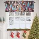 Valances for Windows Christmas Gingerbread House Gingerbread Man Cake Candy Kitchen Curtains Valances Rod Pocket Small Window Treatments Valance Curtains for Living Room Bedroom, 60x18 Inch (White Cherry Pink Turmeric)