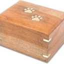 ZIYA Wooden Small Cremation Pet Urn for Dog and Cat Ashes Box | Handmade Wood Memorial Pet Urn | Brass Paws Inlaid | Pet Memorial | Funeral Urns for Pet Ashes | Mini Keepsake | up to 12 Pounds