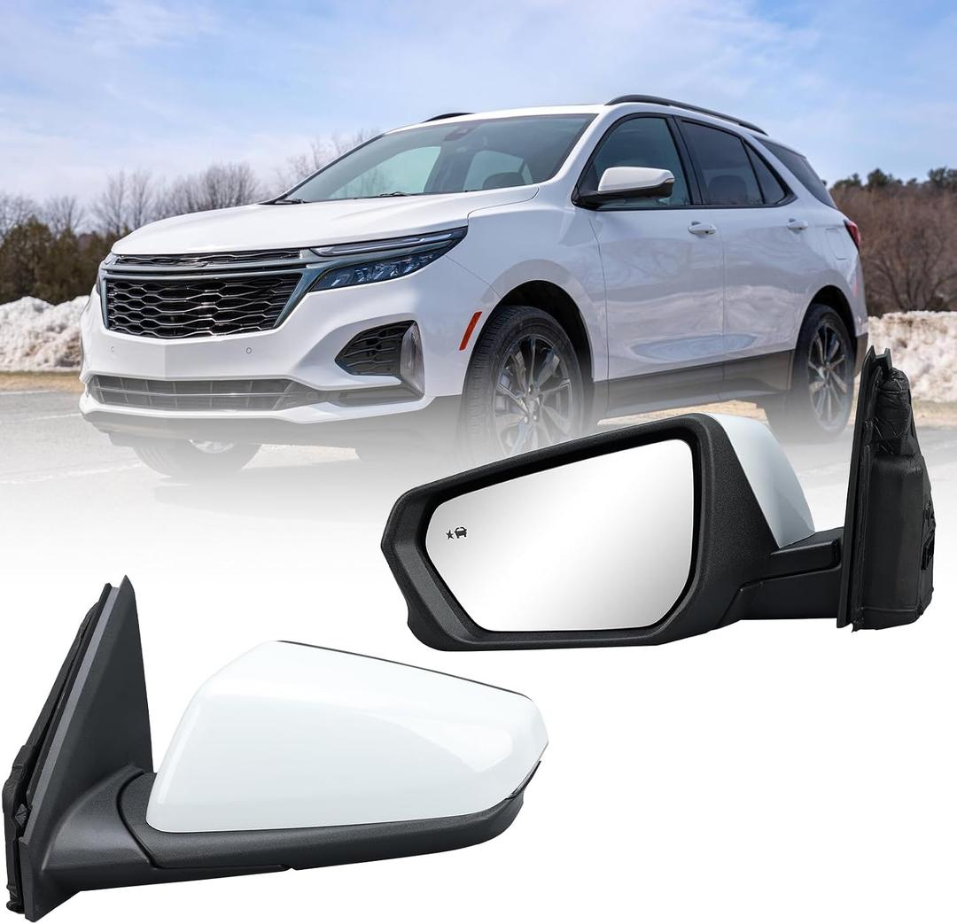 Driver Side Mirror Compatible With 2018 2019 2020 2021 2022 2023 2024 Chevy Equinox GMC Terrain Mirrors With Power Glass Heated Turn Signal Blind Spot Replaces #84225386(White) 8 Pins