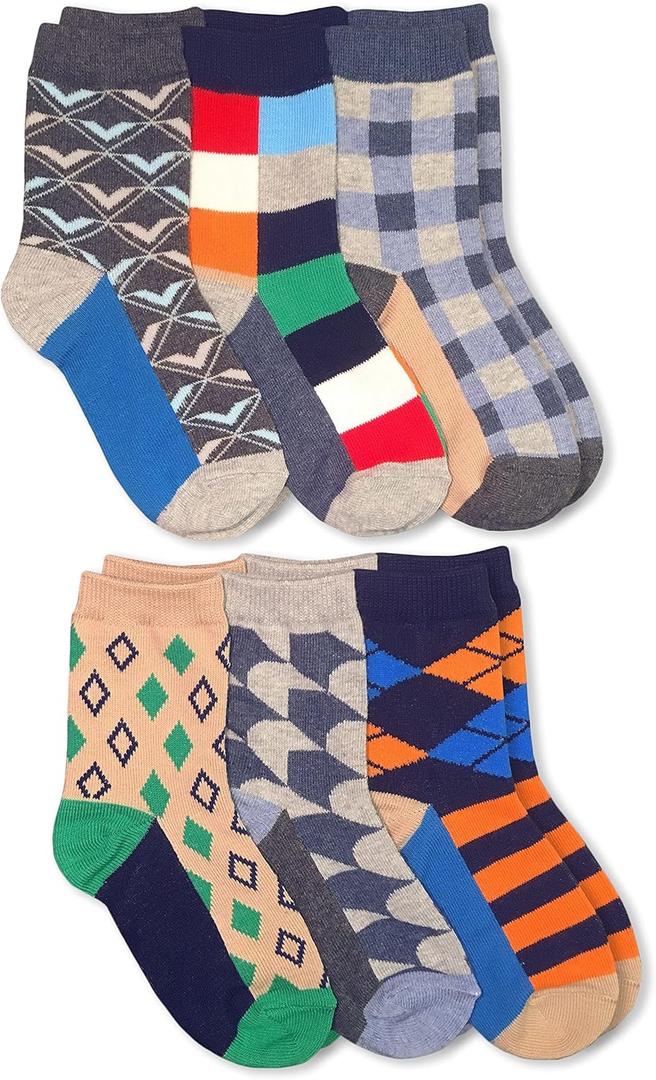 Jefferies Socks Boys' Little Fun Colorful Dress Crew Socks 6 Pair Pack (Medium, Multi)