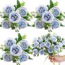 ASTRYAS Artificial Flowers, 3PCS Blue Artificial Fake Peony Flower Silk Peonies Faux Flowers Arrangements Table Centerpieces for Wedding Office Party Home Decoration