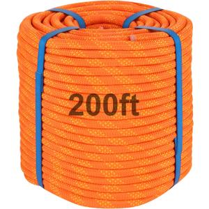 200ft 3/8 Inch Climbing Rope, Heavy Duty Arborist Rope, Nylon Rigging Rope for Tree Work, Bull (Orange)