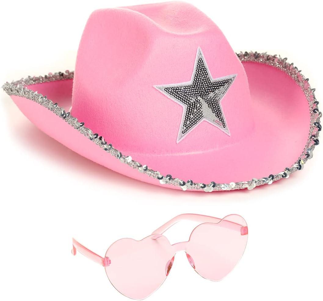 Funcredible Blue Cowgirl Hat  Blue Cowboy Hat with Silver Star - Rodeo Outfit for Women Cowgirl Costume Accessory (Pink) Funcredible Blue Cowgirl Hat  Blue Cowboy Hat with Silver Star - Rodeo Outfit for Women Cowgirl Costume Accessory (Pink)