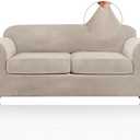 PrinceDeco Couch Cover Velvet Plush Sofa Covers for 2 Cushion Couch Width Up to 90 Inch Washable Furniture Protector Pet Friendly No Slip Sofa Slipcover(Medium-Large, French Oak)