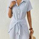 Bsubseach Womens Swimsuit Coverup Short Sleeve Button Down Tie Beach Shirt Dresses Summer Bathing Suit Cover Up Swimwear, L