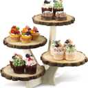 Chunful 4 Tier Round Natural Wood Cupcake Dessert Stand, Cup Cake Tower Stand Holder, Wooden Cake Display Tiered Centerpiece for Party, Birthday, Wedding, Baby Shower, Holiday Decoration
